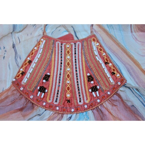 An'ge Scarf Halter Top Designer Boho Beaded Blouse Womens Size S/M - Picture 5 of 7